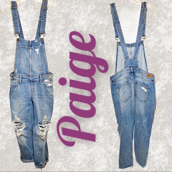 NWT PAIGE Sierra Serena Destructed Relaxed Overalls, Size 24 - Picture 1 of 16